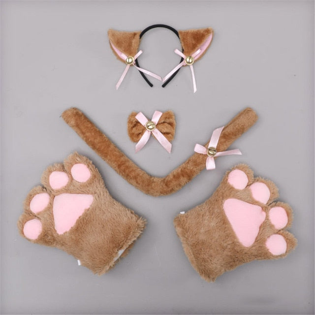 Plush Cat Ears Realistic Lolita Headband Cat Tail