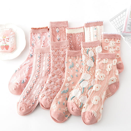 5 Pairs/ Lot Lolita Lace Flower Crew Socks