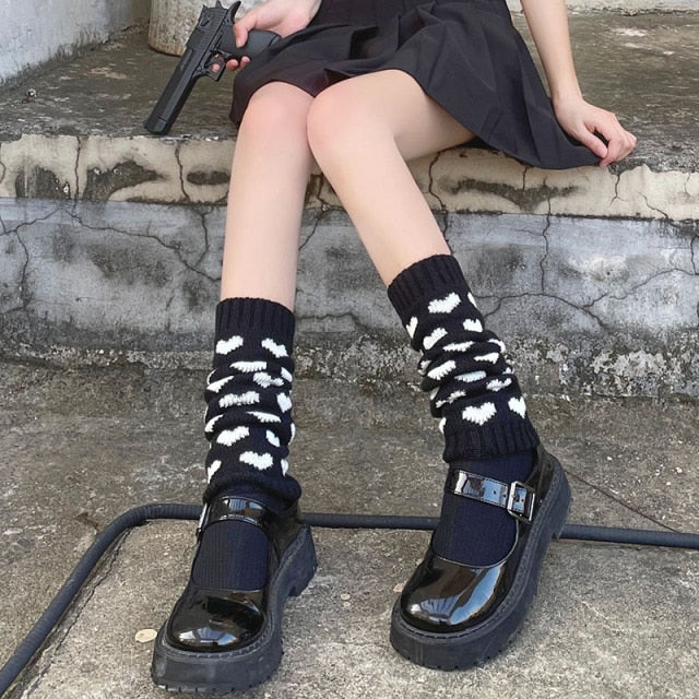 Black Pink Kawaii Knitted Leg Warmer Heap Socks