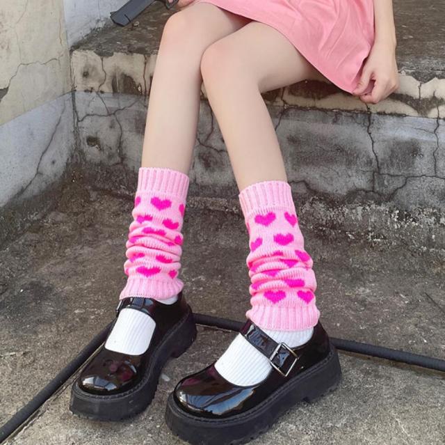Black Pink Kawaii Knitted Leg Warmer Heap Socks
