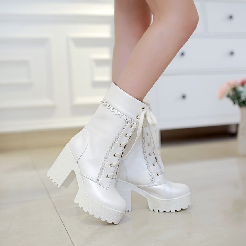 Lolita High Winter Girls Lace Up Bow Boots