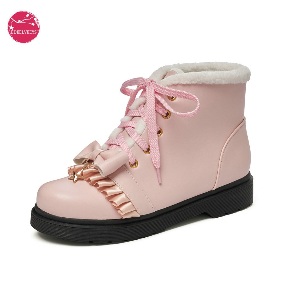 Lolita Ankle Star Lace Up Fur Short Boots