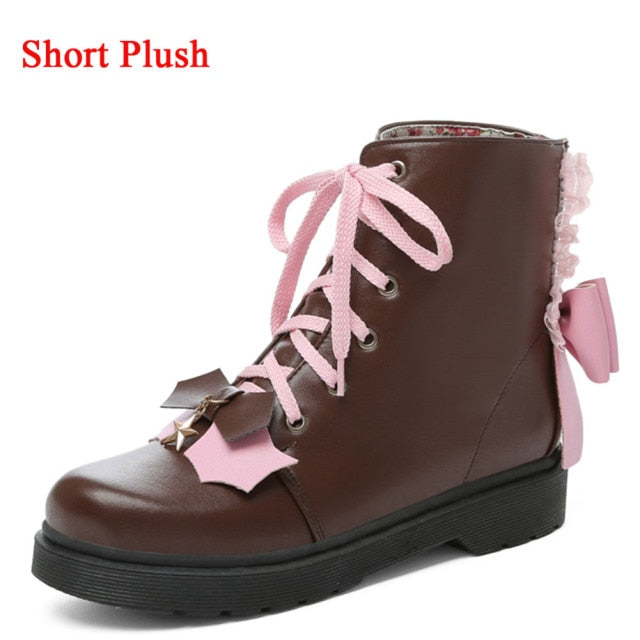 Big Size Comfy Walking Sweet Lovely Lolita Cossplay Cross Tied Shoes